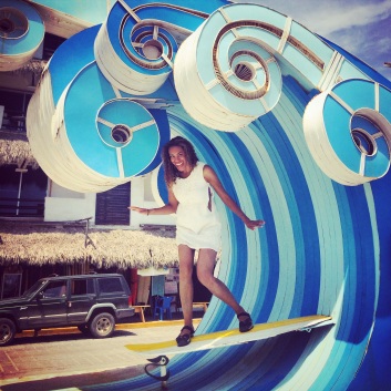 Picture of Jess on a surf board